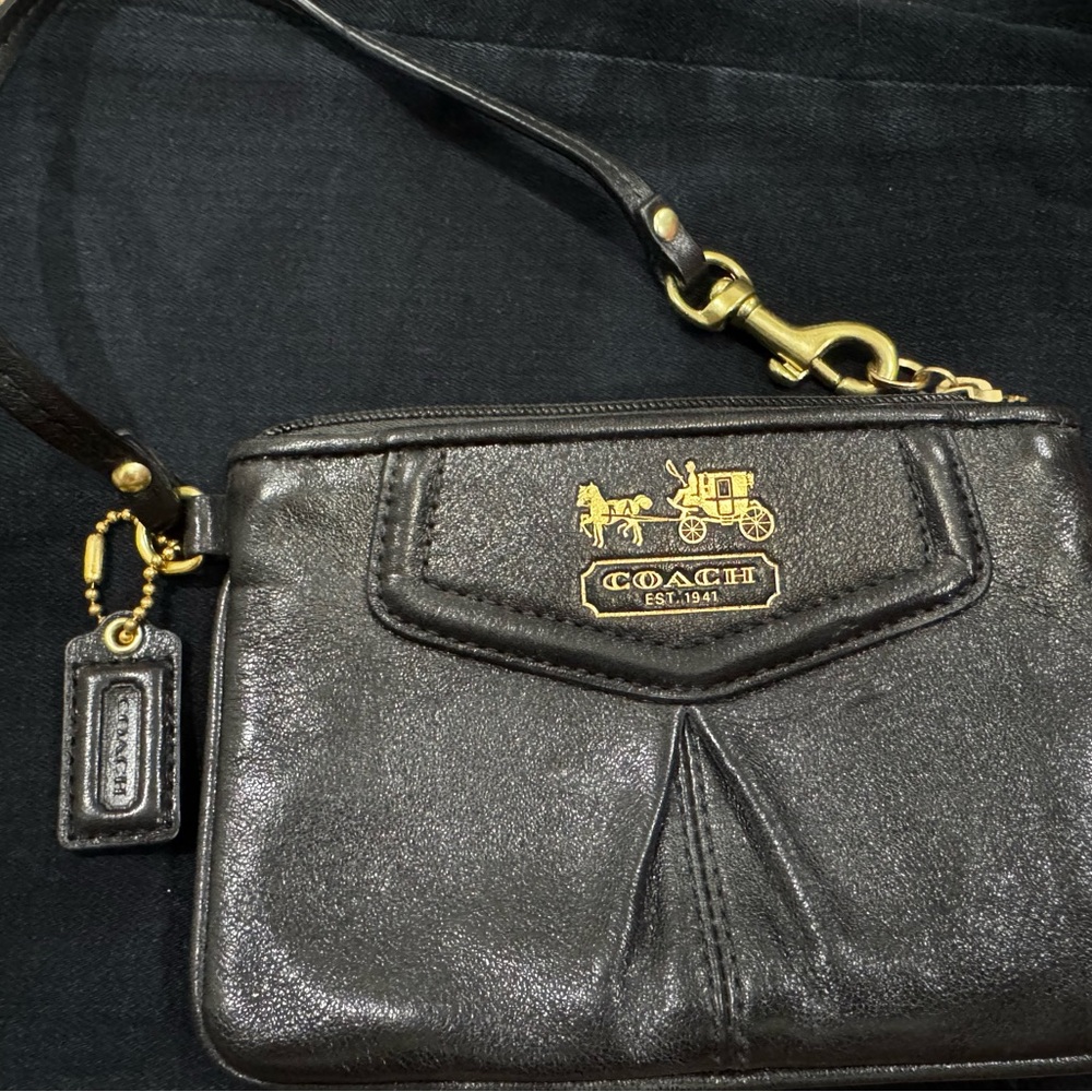 Coach Black Wristlet with Gold Details